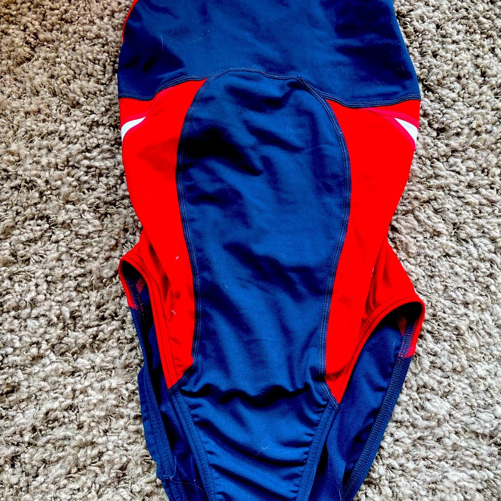 Red and navy swim suit, Speedo, size 28 (girls 12)